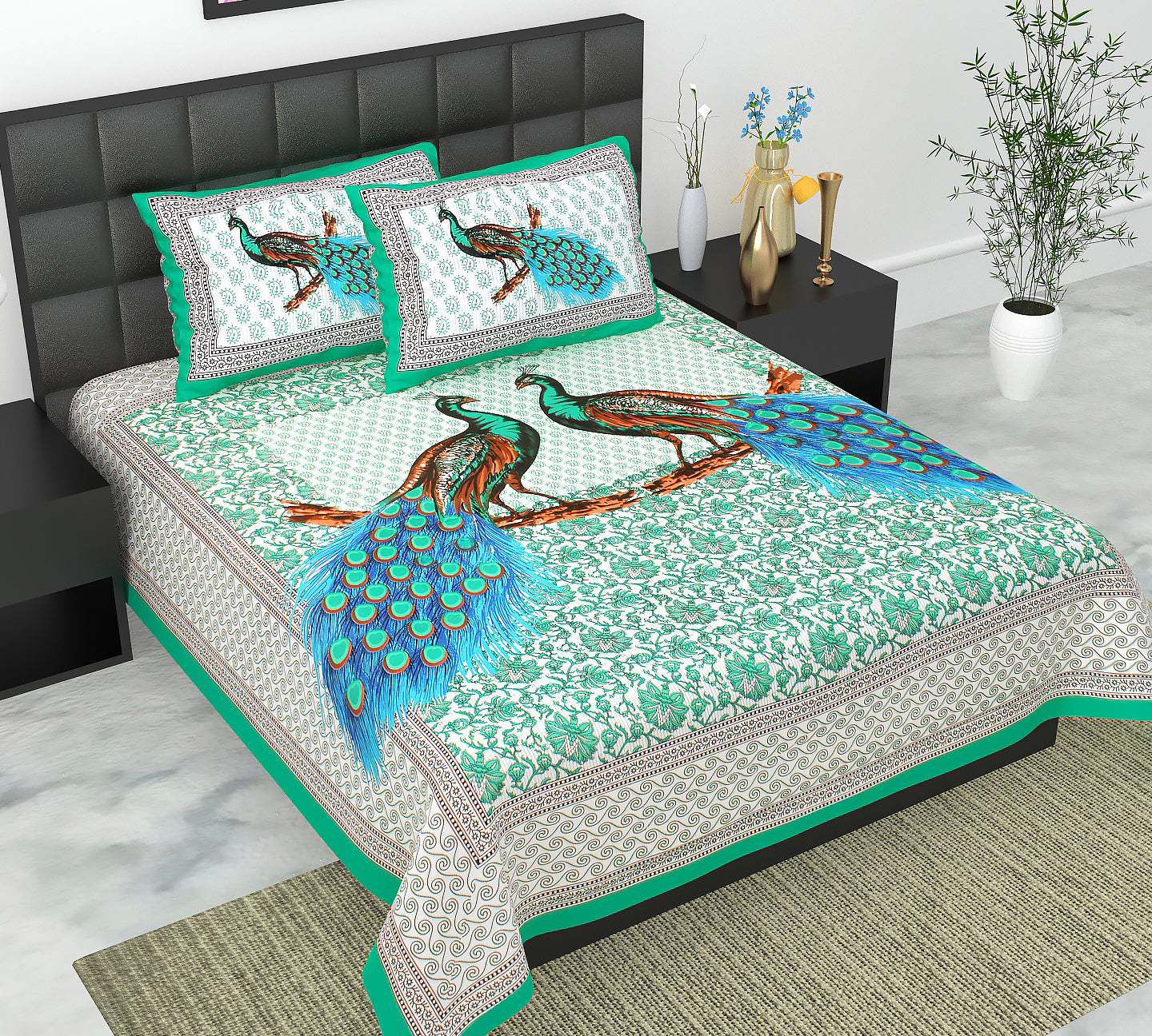 Trendy Bedsheet 100% Cotton Bedsheet 280-TC Cotton Queen Size Bedsheet With 2 Pillow Cover