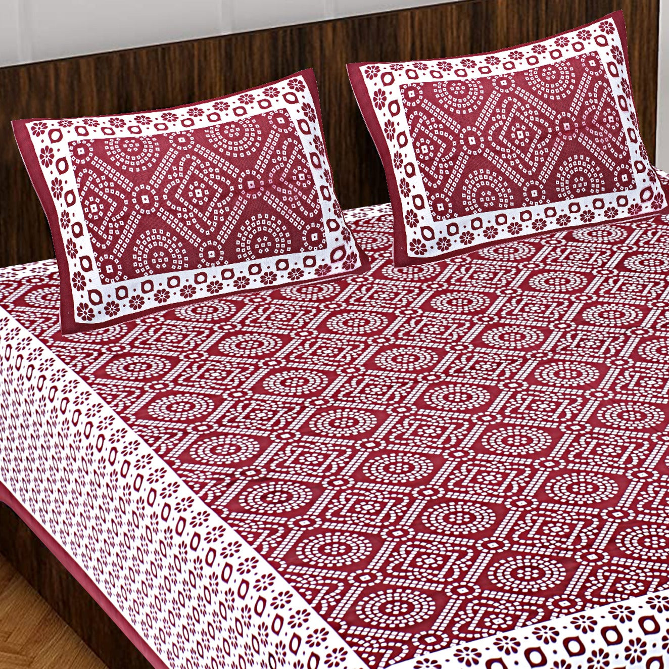 100% Cotton Cotton Queen Size Bedsheet With 2 Pillow Cover