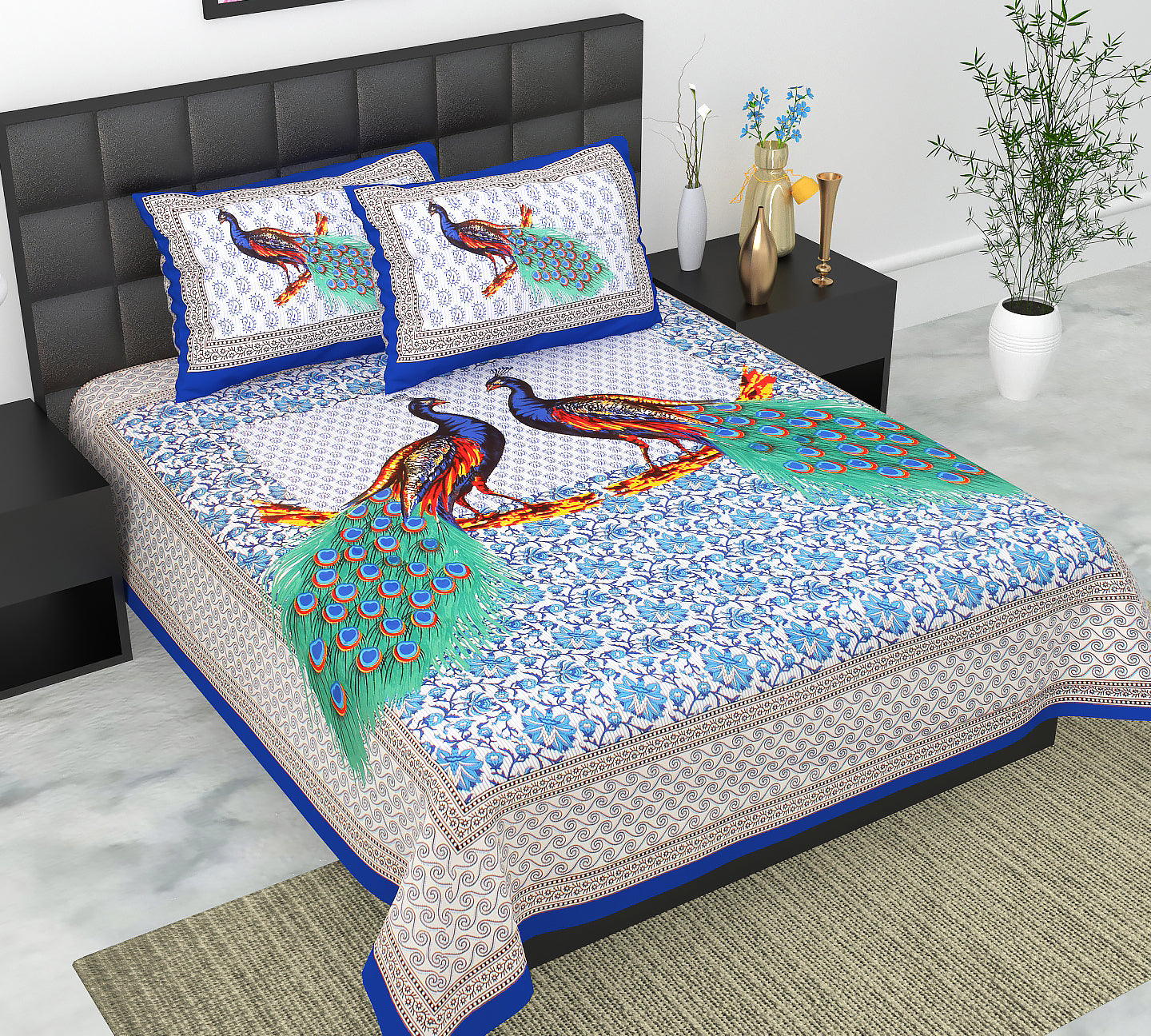 Trendy Bedsheet 100% Cotton Bedsheet 280-TC Cotton Queen Size Bedsheet With 2 Pillow Cover