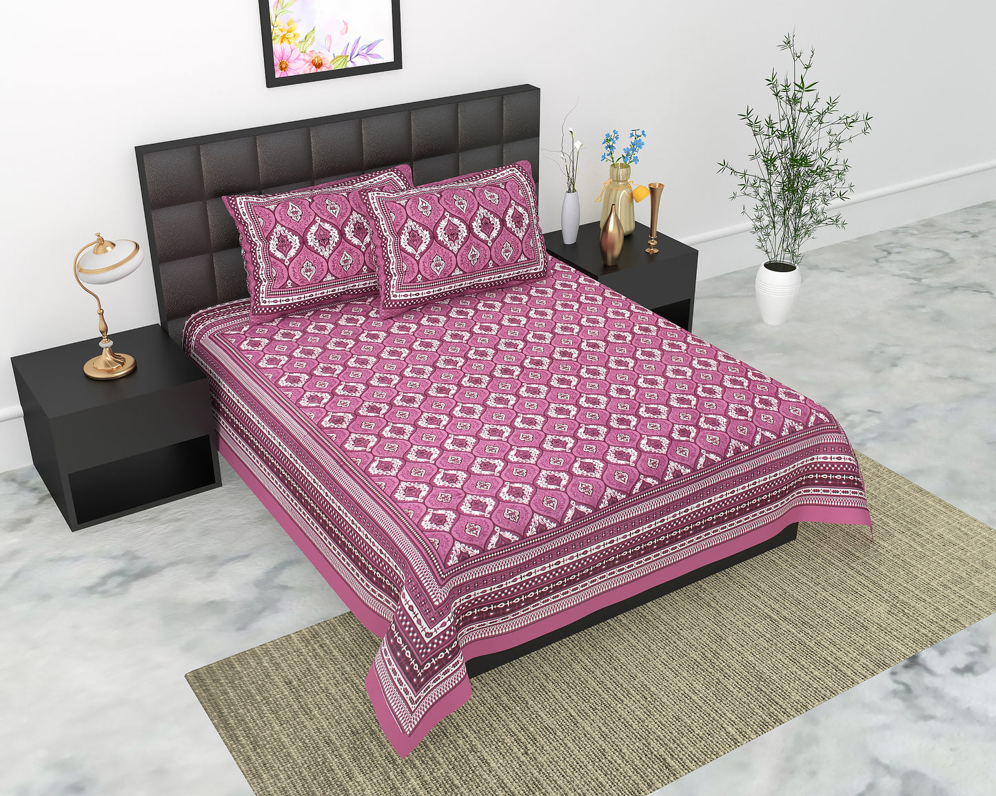 Trendy Bedsheet 100% Cotton Bedsheet 280-TC Cotton Queen Size Bedsheet With 2 Pillow Cover
