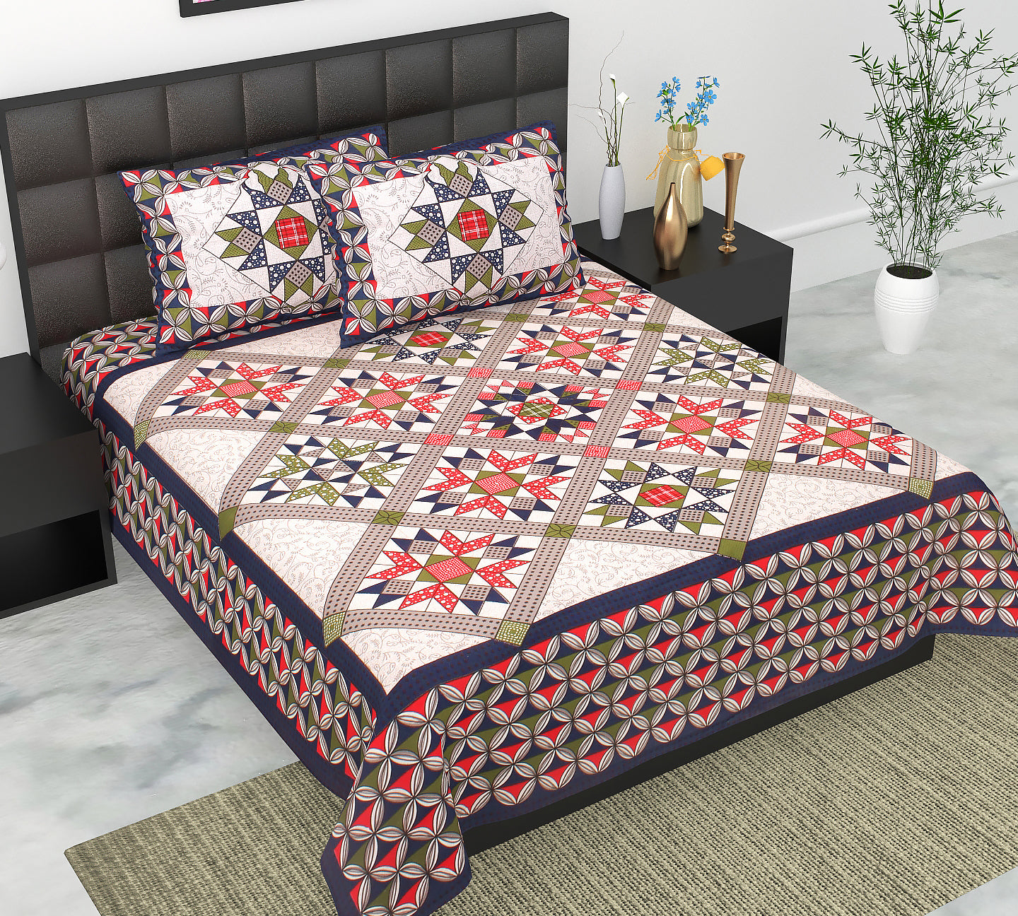 Trendy Bedsheet 100% Cotton Bedsheet 280-TC Cotton Queen Size Bedsheet With 2 Pillow Cover