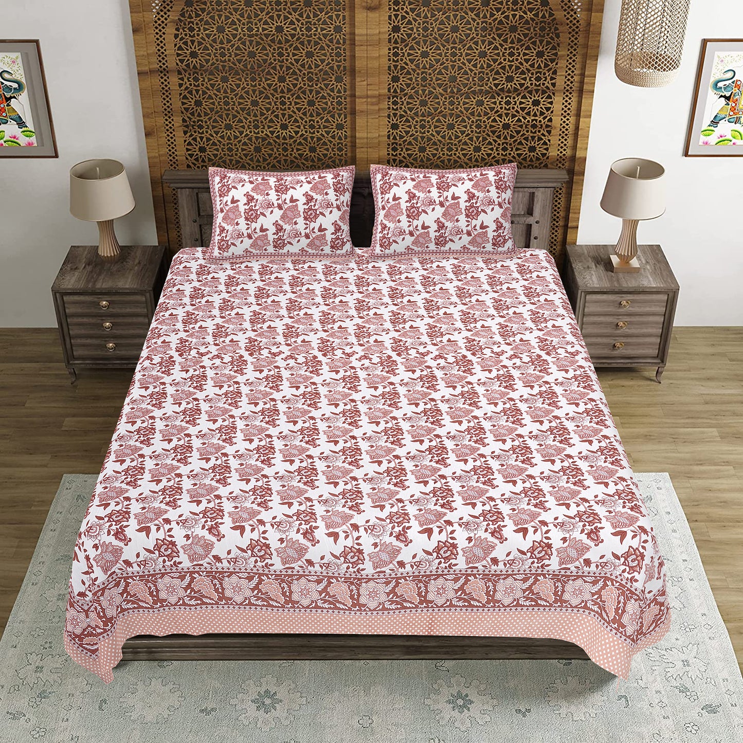 100% Cotton King Size Bedsheet with 2 Pillow Cover