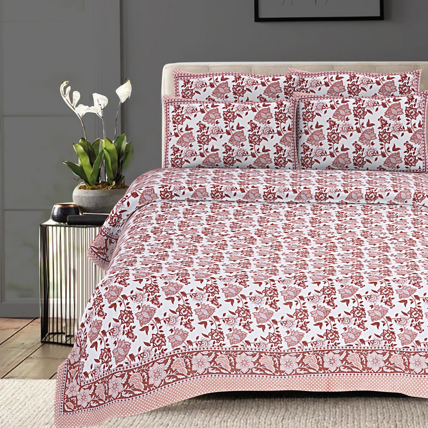 100% Cotton King Size Bedsheet with 2 Pillow Cover