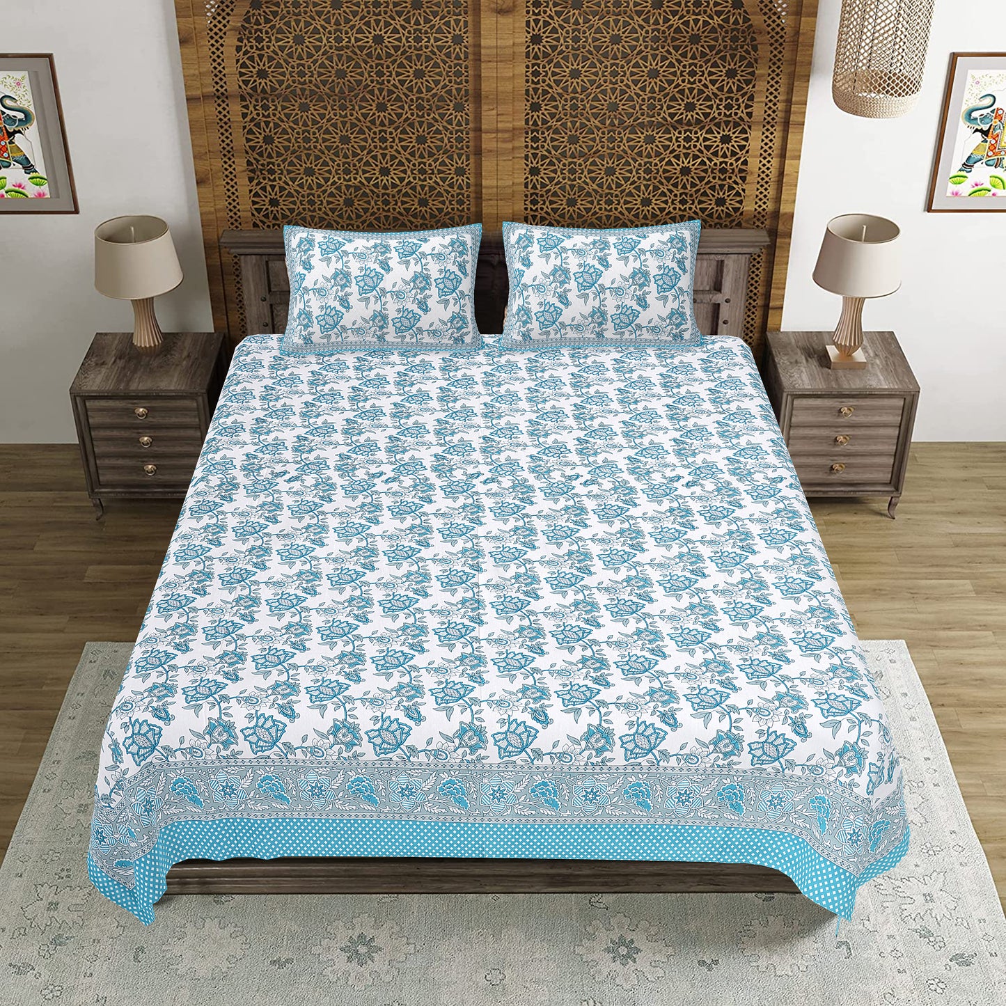 100% Cotton King Size Bedsheet with 2 Pillow Cover