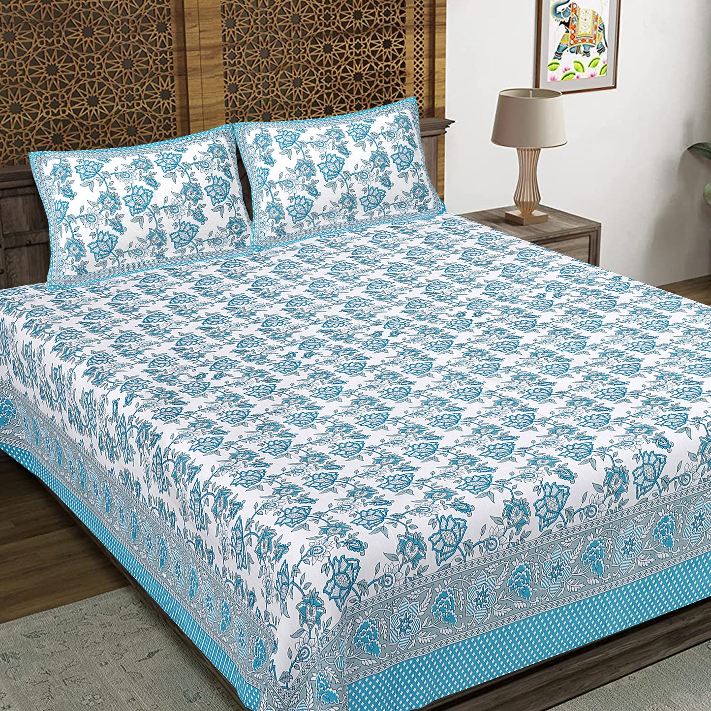100% Cotton King Size Bedsheet with 2 Pillow Cover