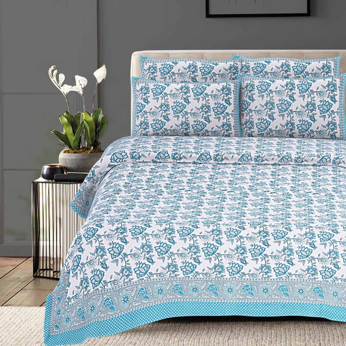 100% Cotton King Size Bedsheet with 2 Pillow Cover