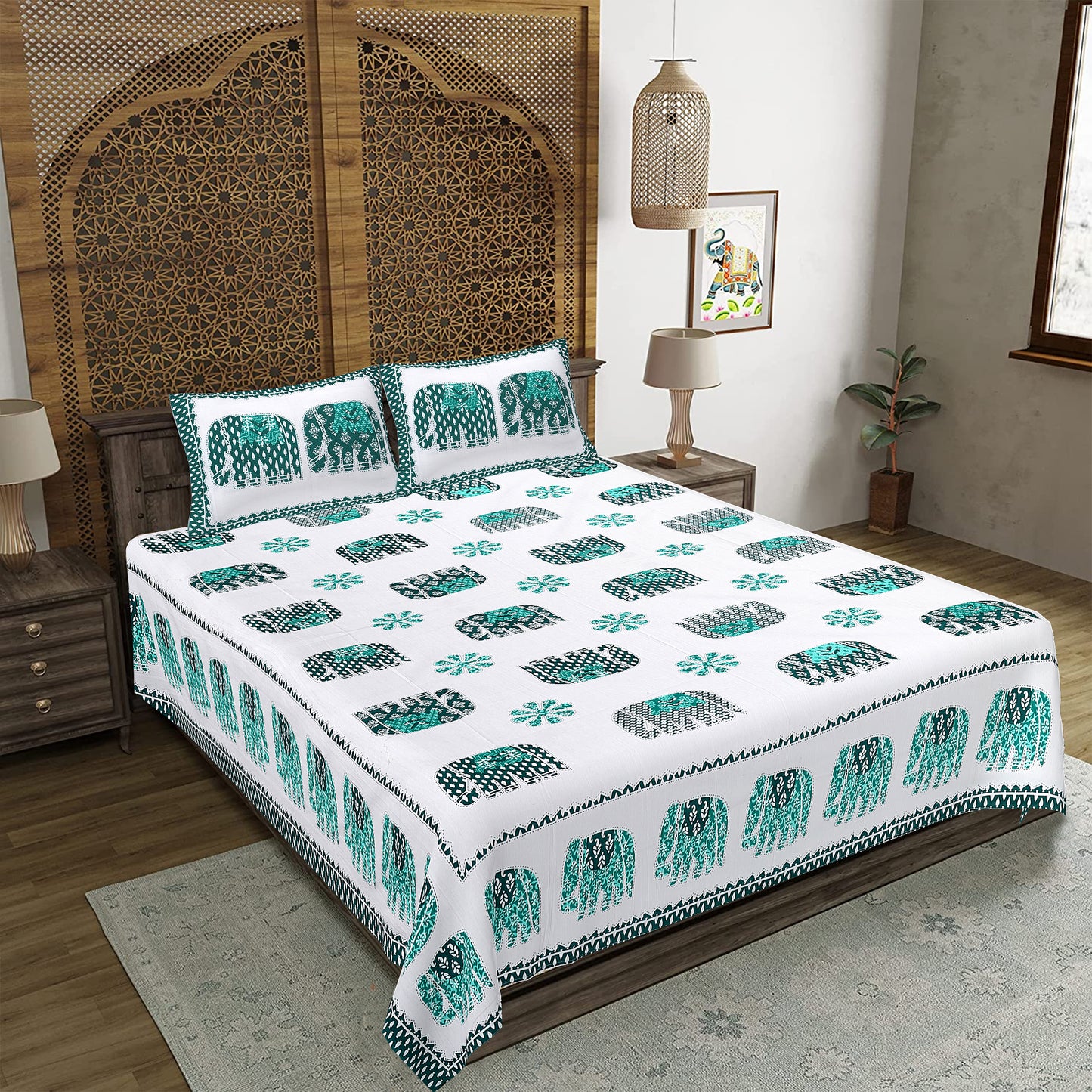 100% Cotton King Size Bedsheet with 2 Pillow Cover
