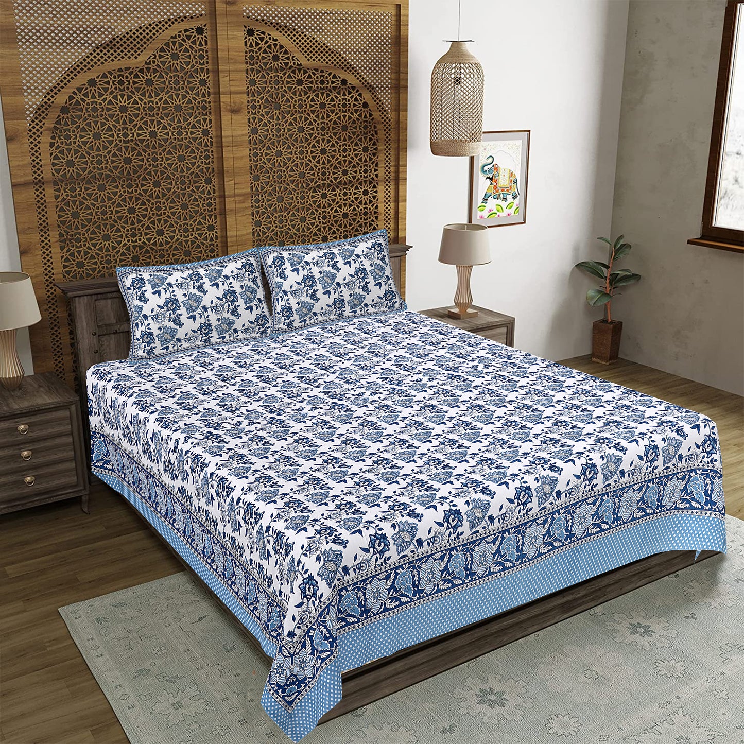 100% Cotton King Size Bedsheet with 2 Pillow Cover