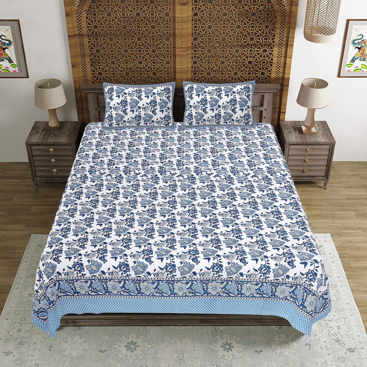 100% Cotton King Size Bedsheet with 2 Pillow Cover