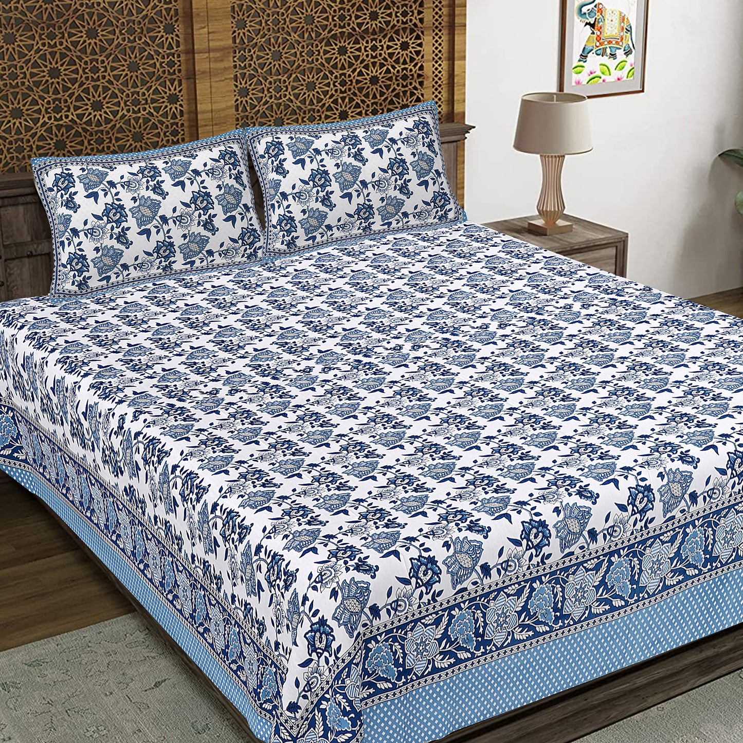 100% Cotton King Size Bedsheet with 2 Pillow Cover