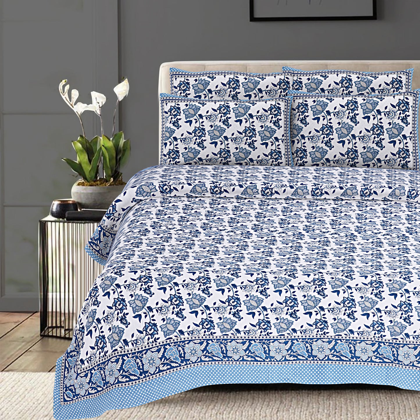 100% Cotton King Size Bedsheet with 2 Pillow Cover