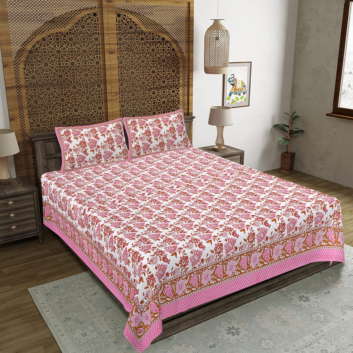 100% Cotton King Size Bedsheet with 2 Pillow Cover