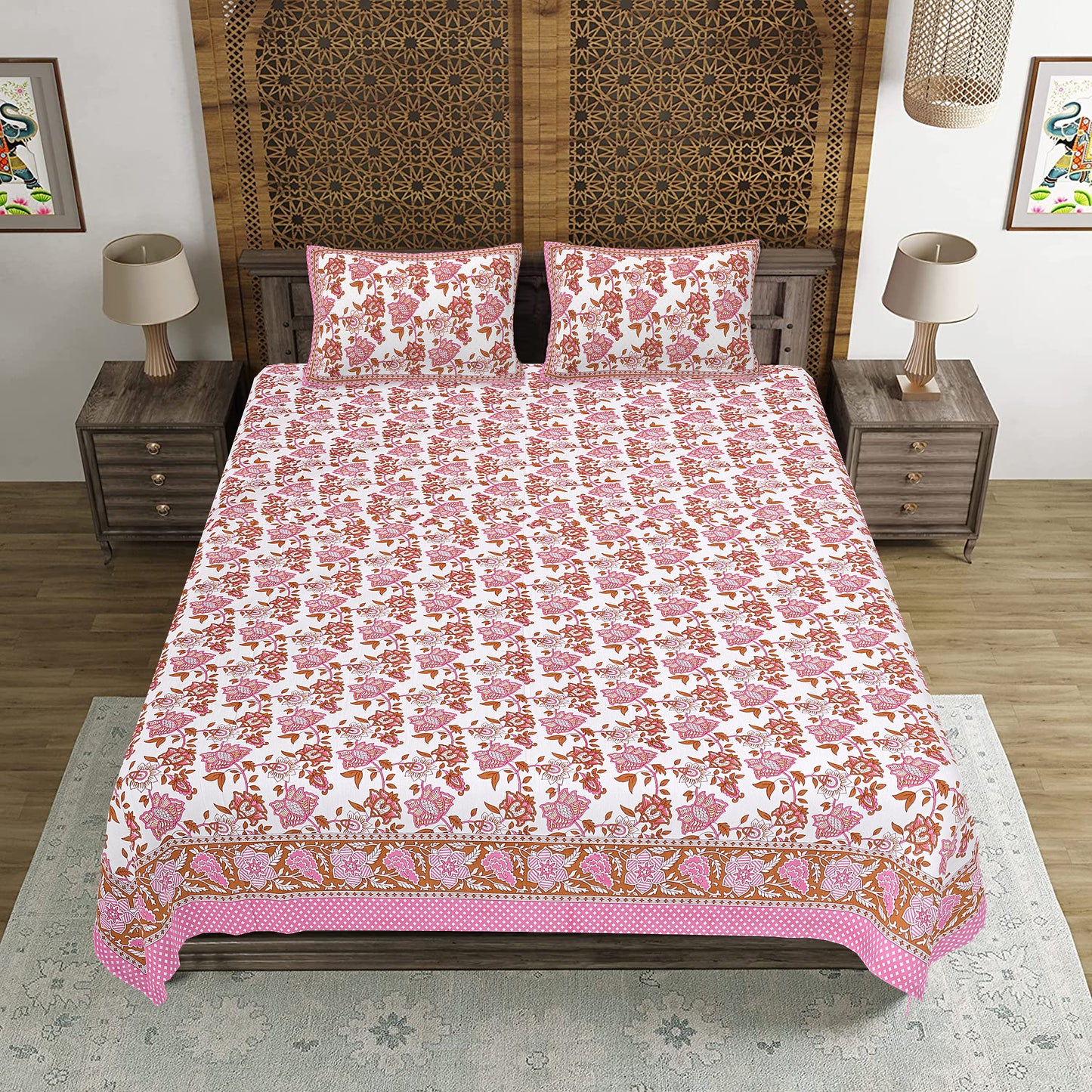 100% Cotton King Size Bedsheet with 2 Pillow Cover