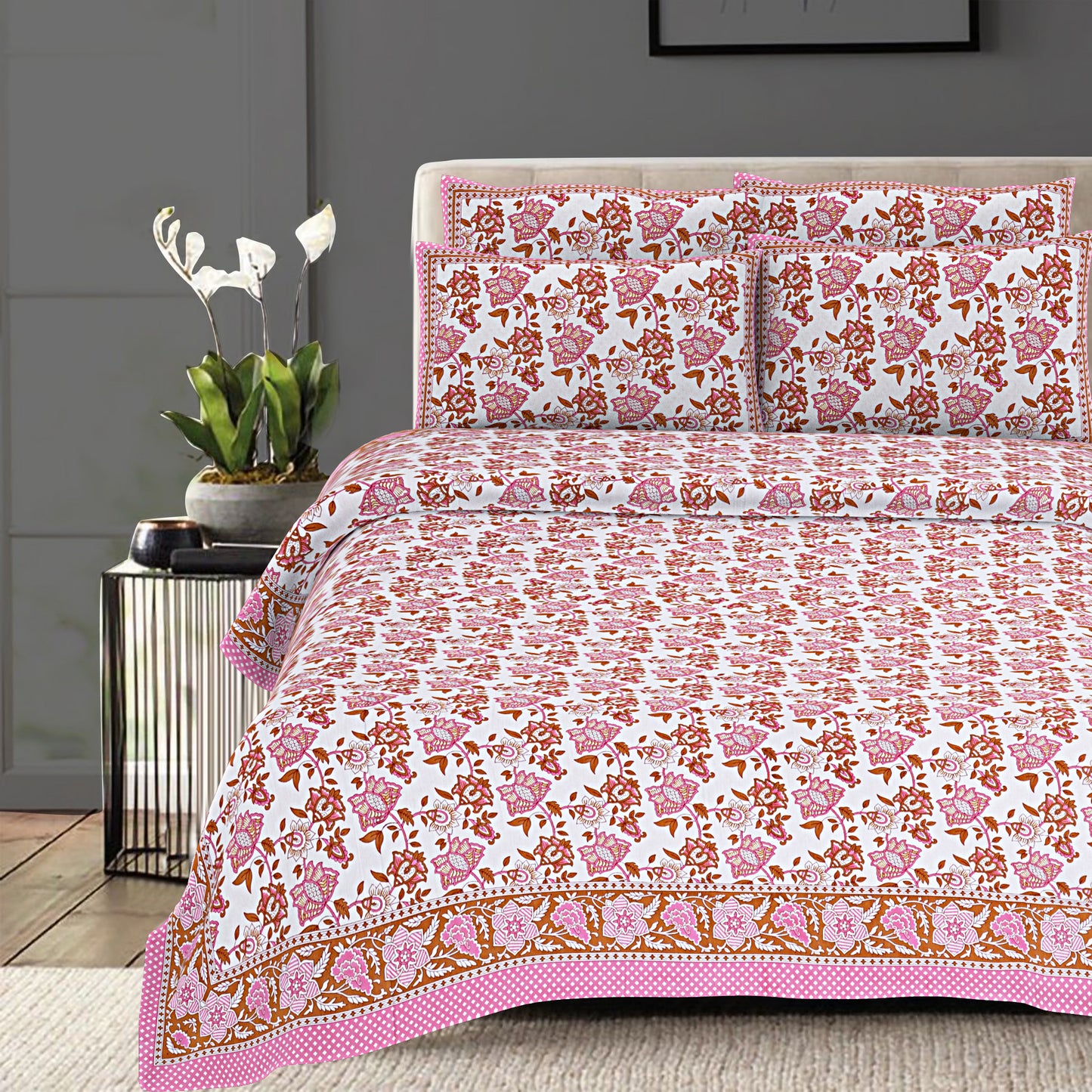 100% Cotton King Size Bedsheet with 2 Pillow Cover