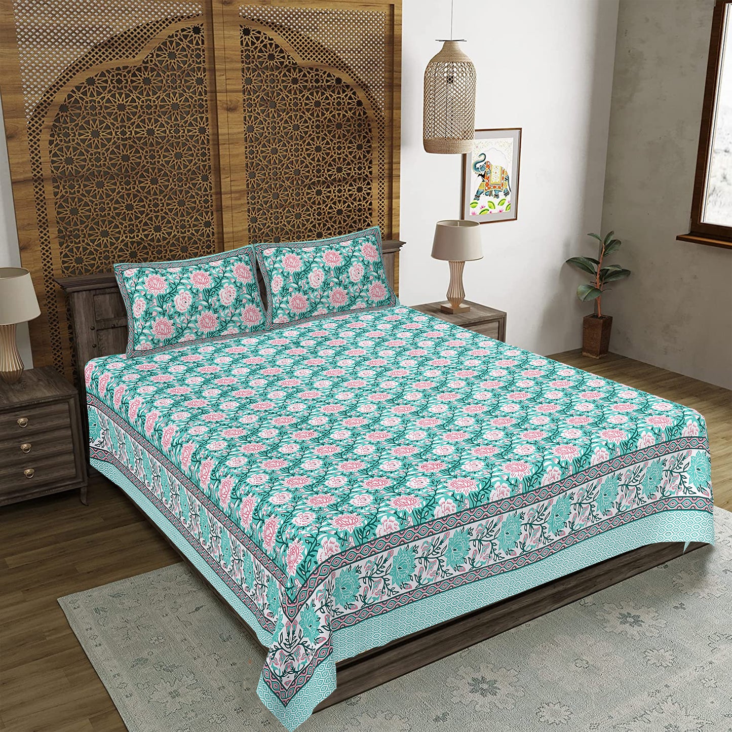100% Cotton King Size Bedsheet with 2 Pillow Cover