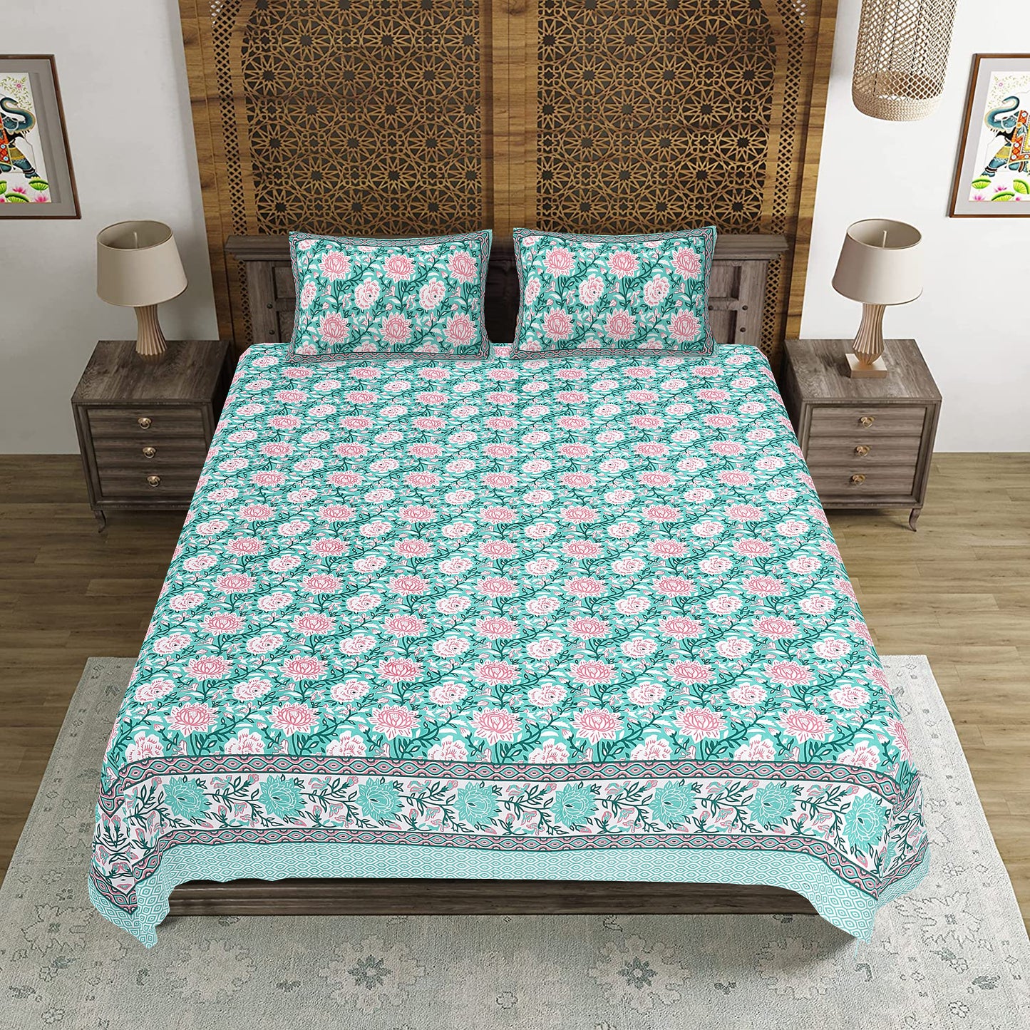 100% Cotton King Size Bedsheet with 2 Pillow Cover
