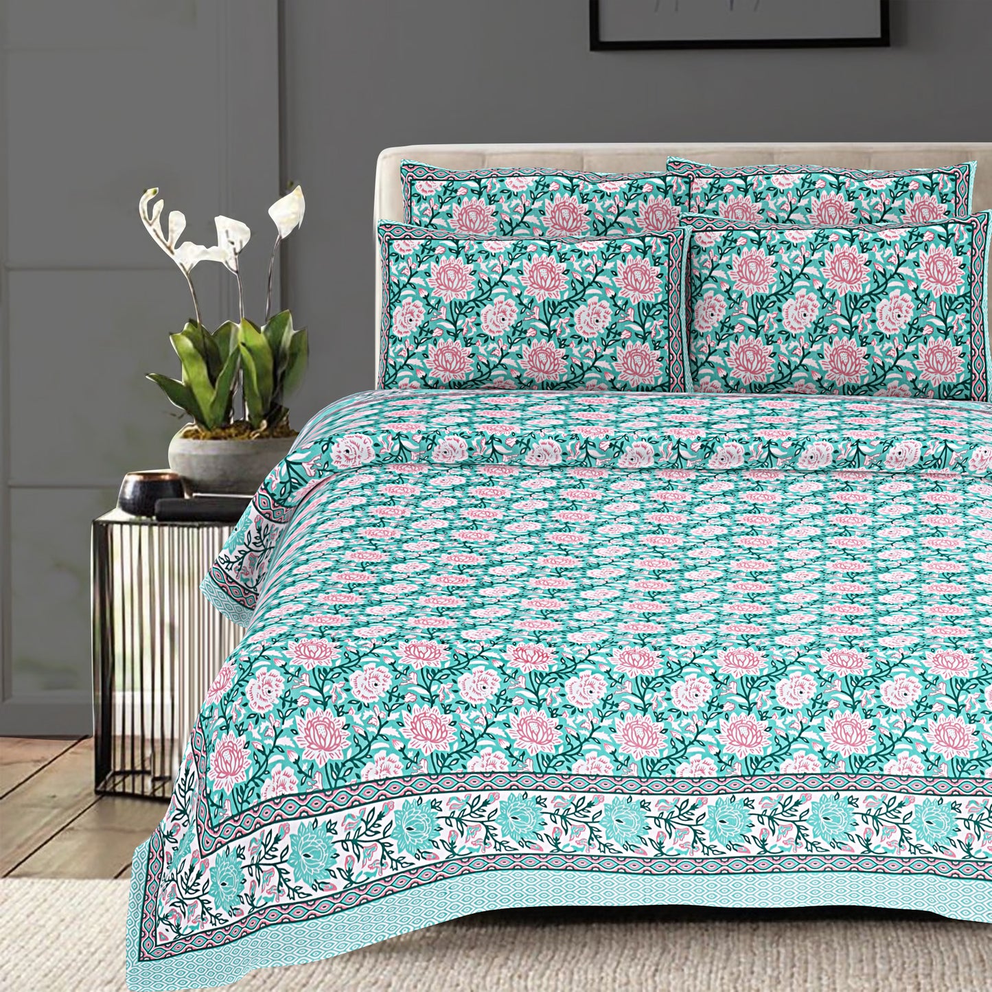 100% Cotton King Size Bedsheet with 2 Pillow Cover