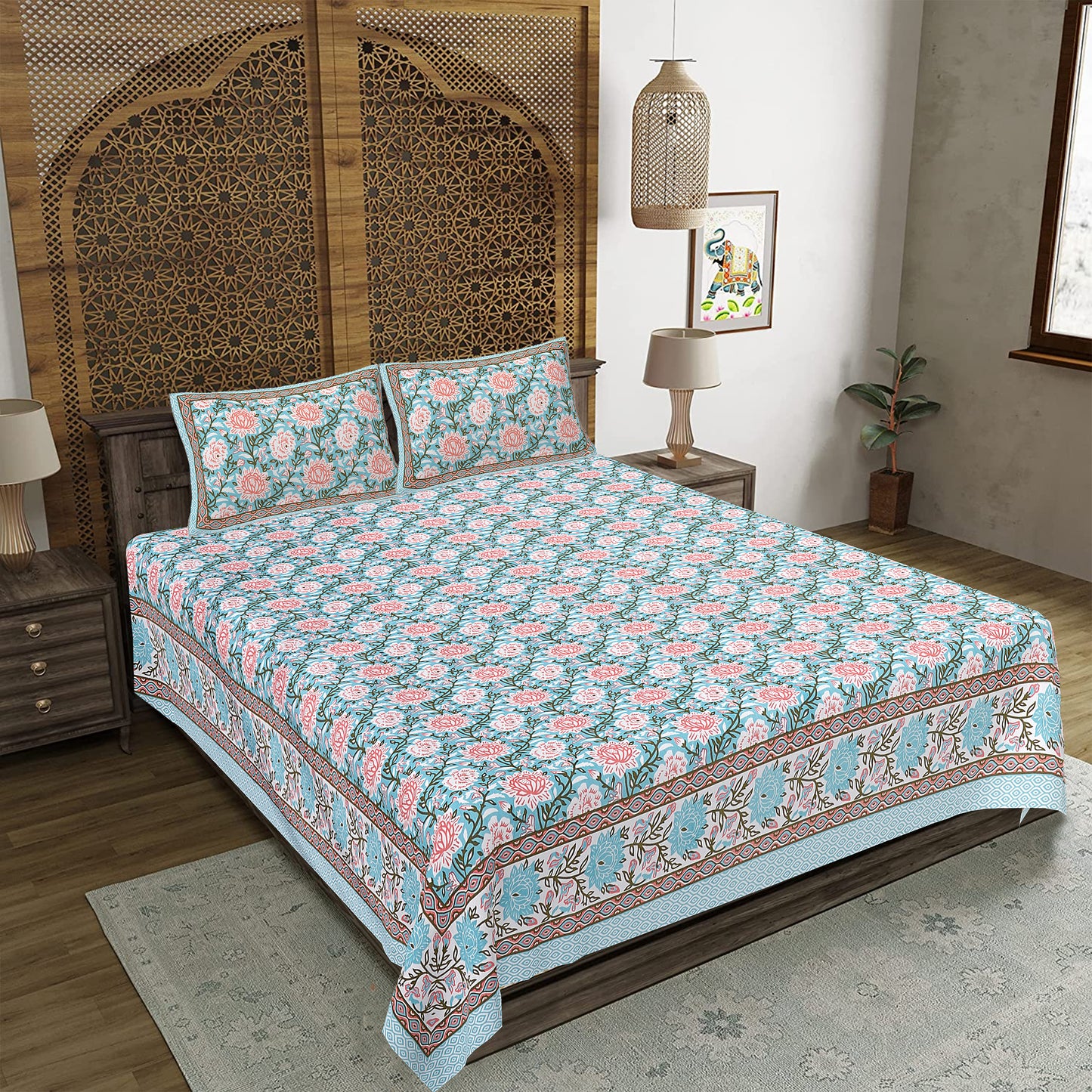 100% Cotton King Size Bedsheet with 2 Pillow Cover