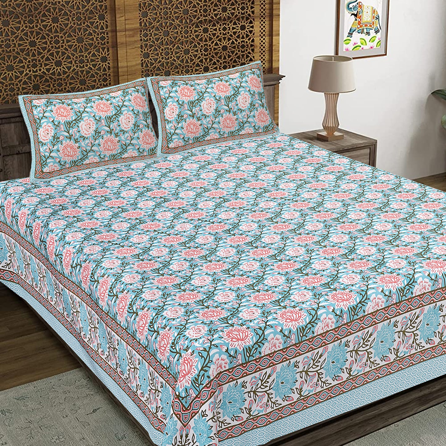 100% Cotton King Size Bedsheet with 2 Pillow Cover