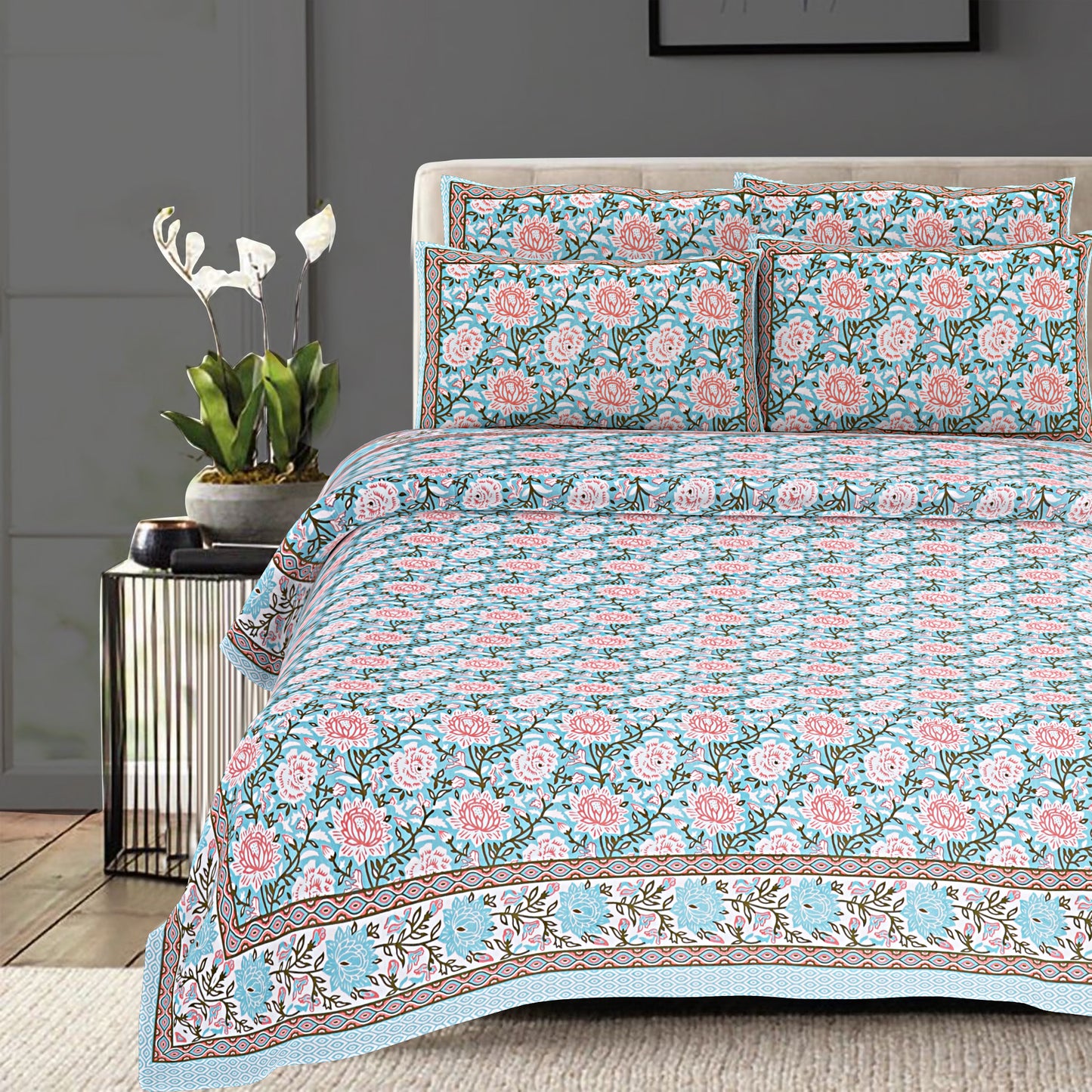 100% Cotton King Size Bedsheet with 2 Pillow Cover
