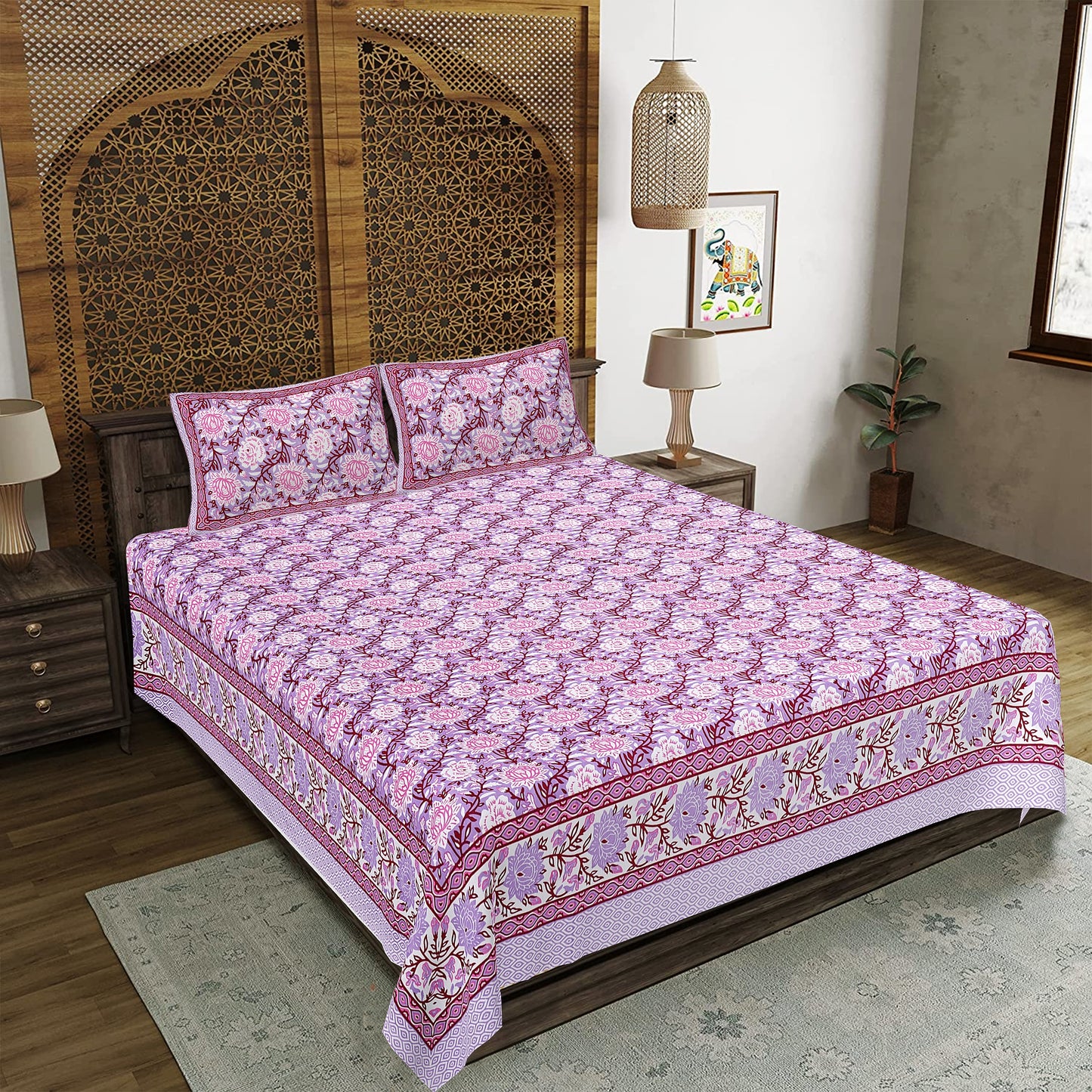 100% Cotton King Size Bedsheet with 2 Pillow Cover