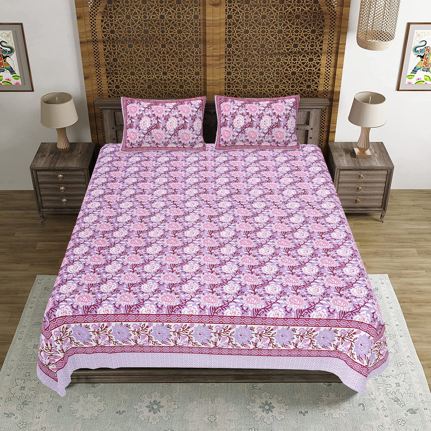 100% Cotton King Size Bedsheet with 2 Pillow Cover