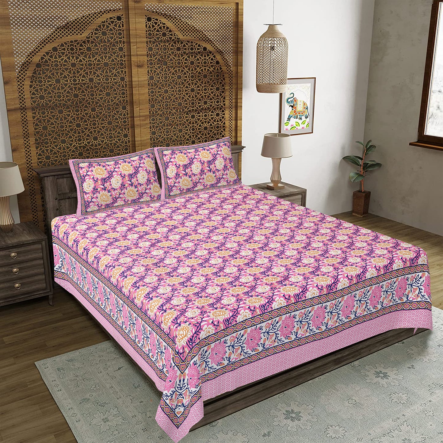 100% Cotton King Size Bedsheet with 2 Pillow Cover