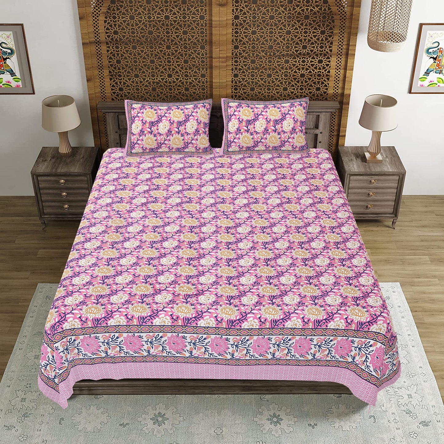 100% Cotton King Size Bedsheet with 2 Pillow Cover