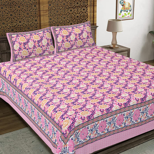 100% Cotton King Size Bedsheet with 2 Pillow Cover