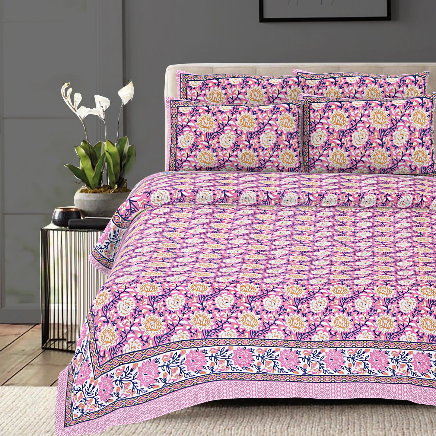 100% Cotton King Size Bedsheet with 2 Pillow Cover