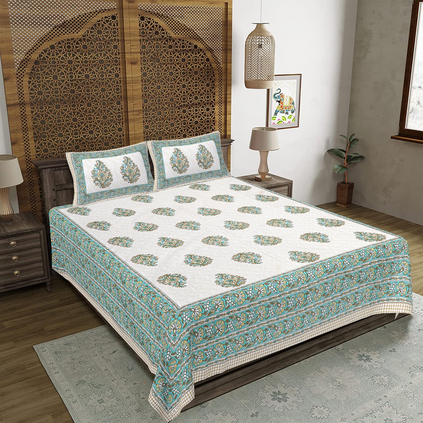100% Cotton King Size Bedsheet with 2 Pillow Cover