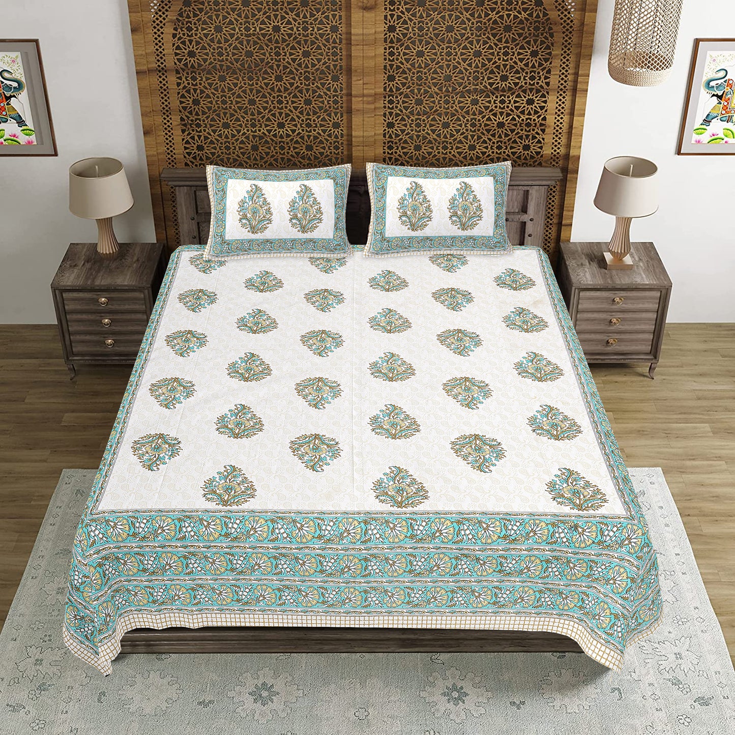 100% Cotton King Size Bedsheet with 2 Pillow Cover