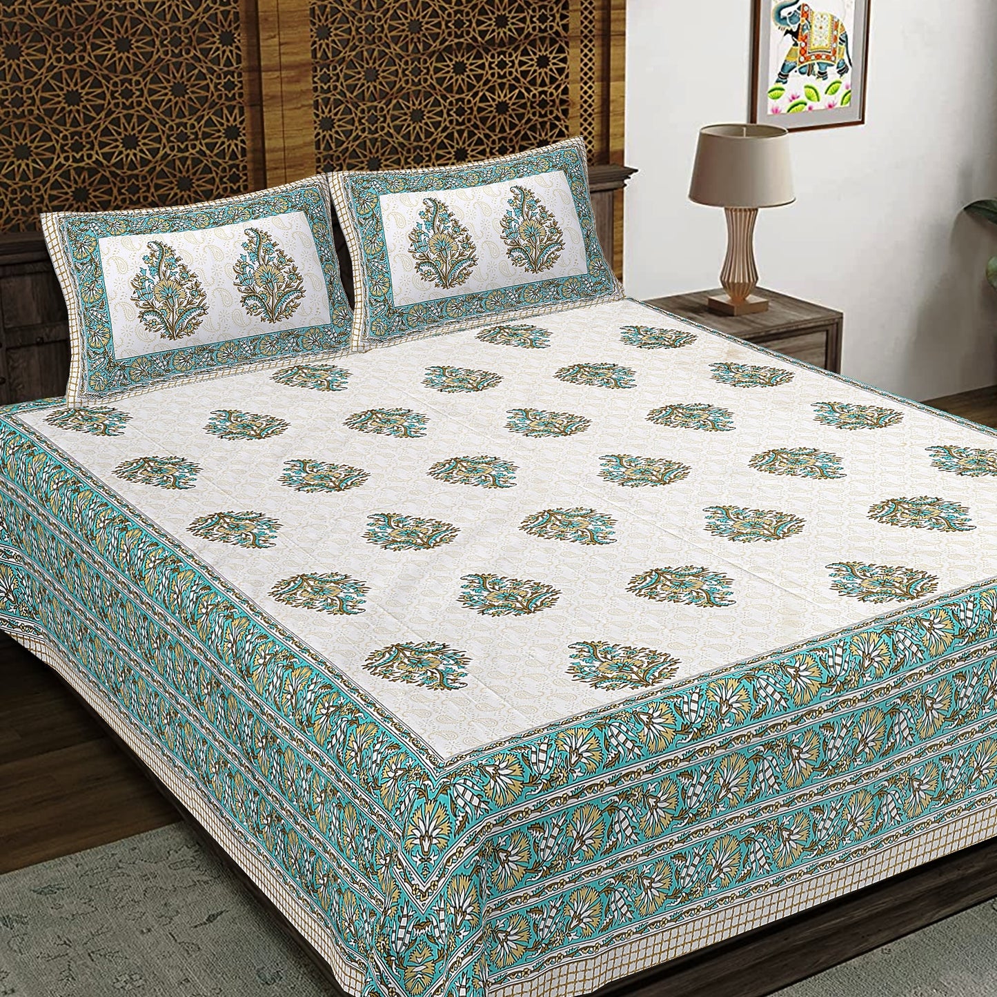 100% Cotton King Size Bedsheet with 2 Pillow Cover