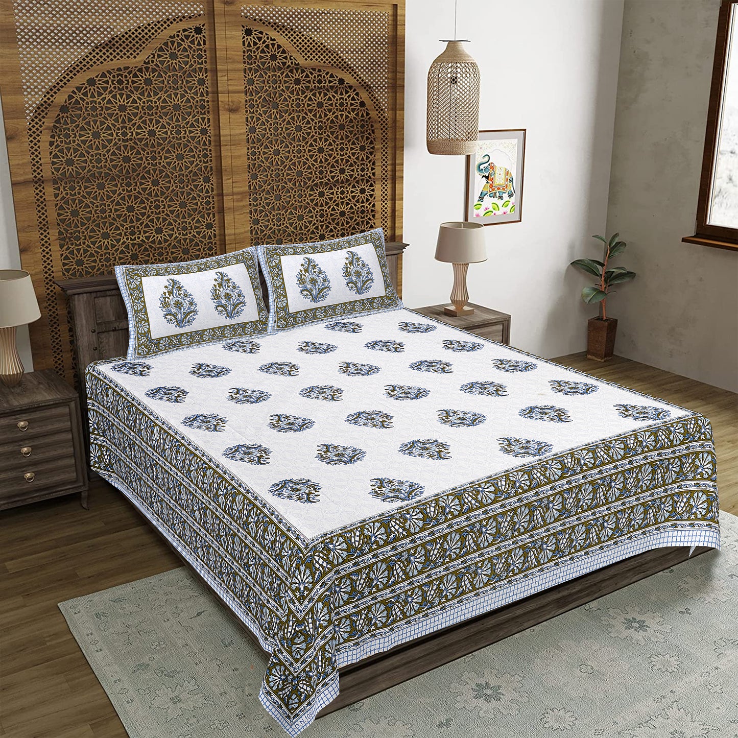 100% Cotton King Size Bedsheet with 2 Pillow Cover