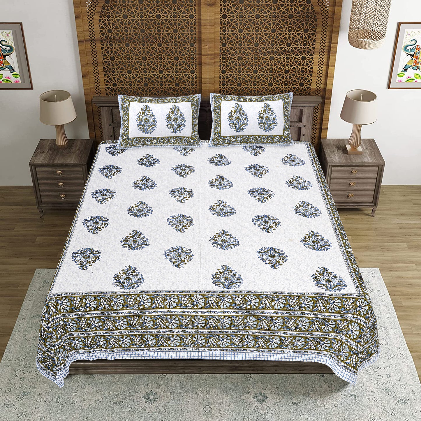 100% Cotton King Size Bedsheet with 2 Pillow Cover