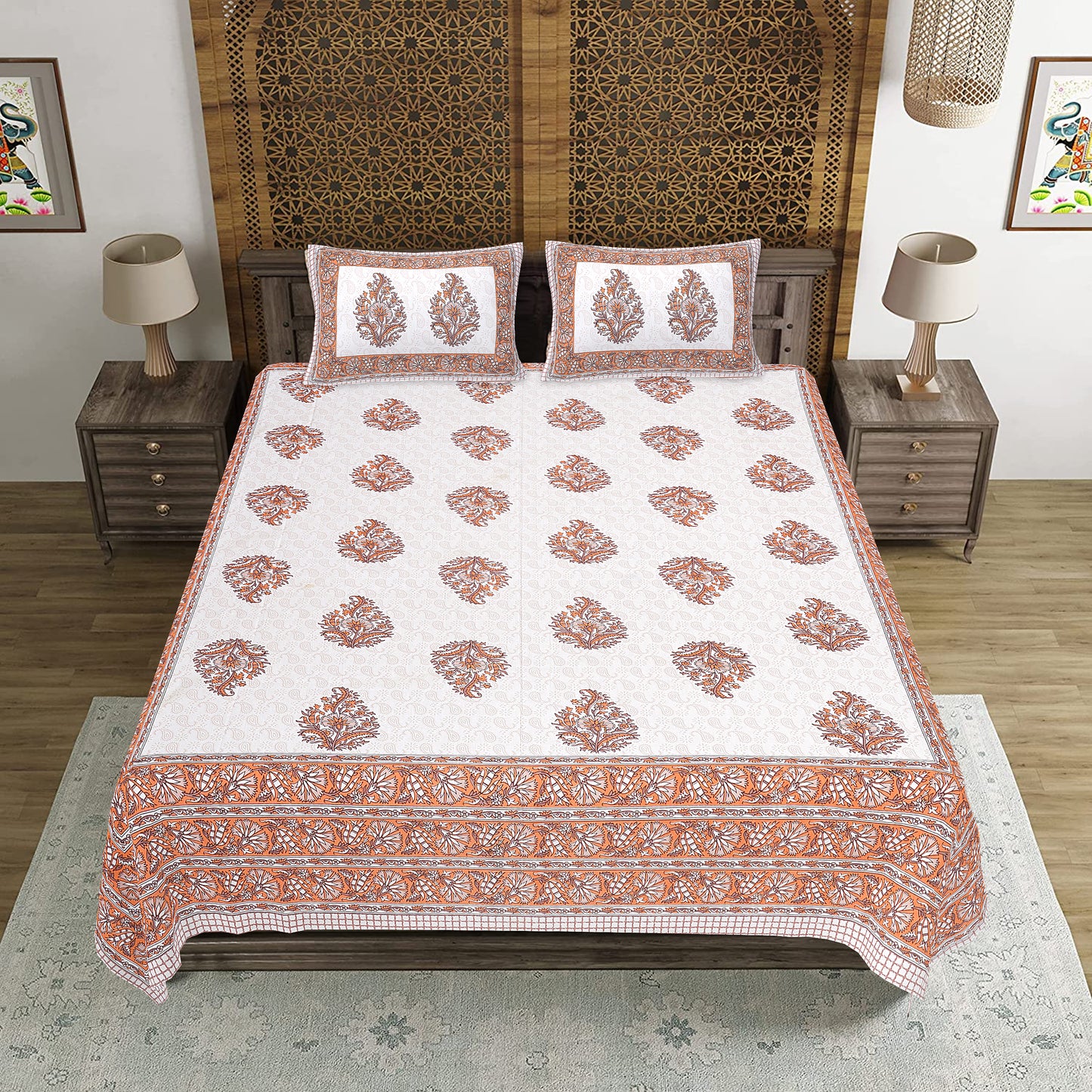 100% Cotton King Size Bedsheet with 2 Pillow Cover