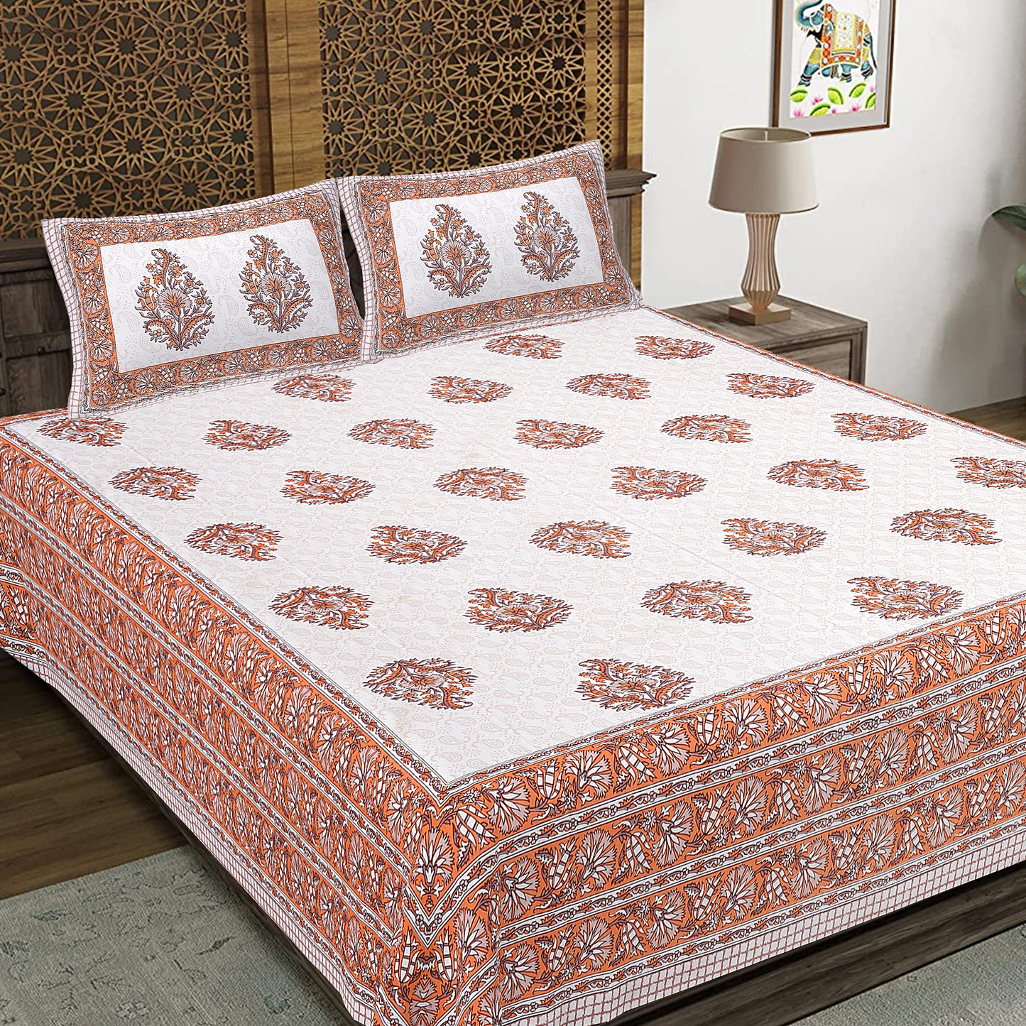 100% Cotton King Size Bedsheet with 2 Pillow Cover