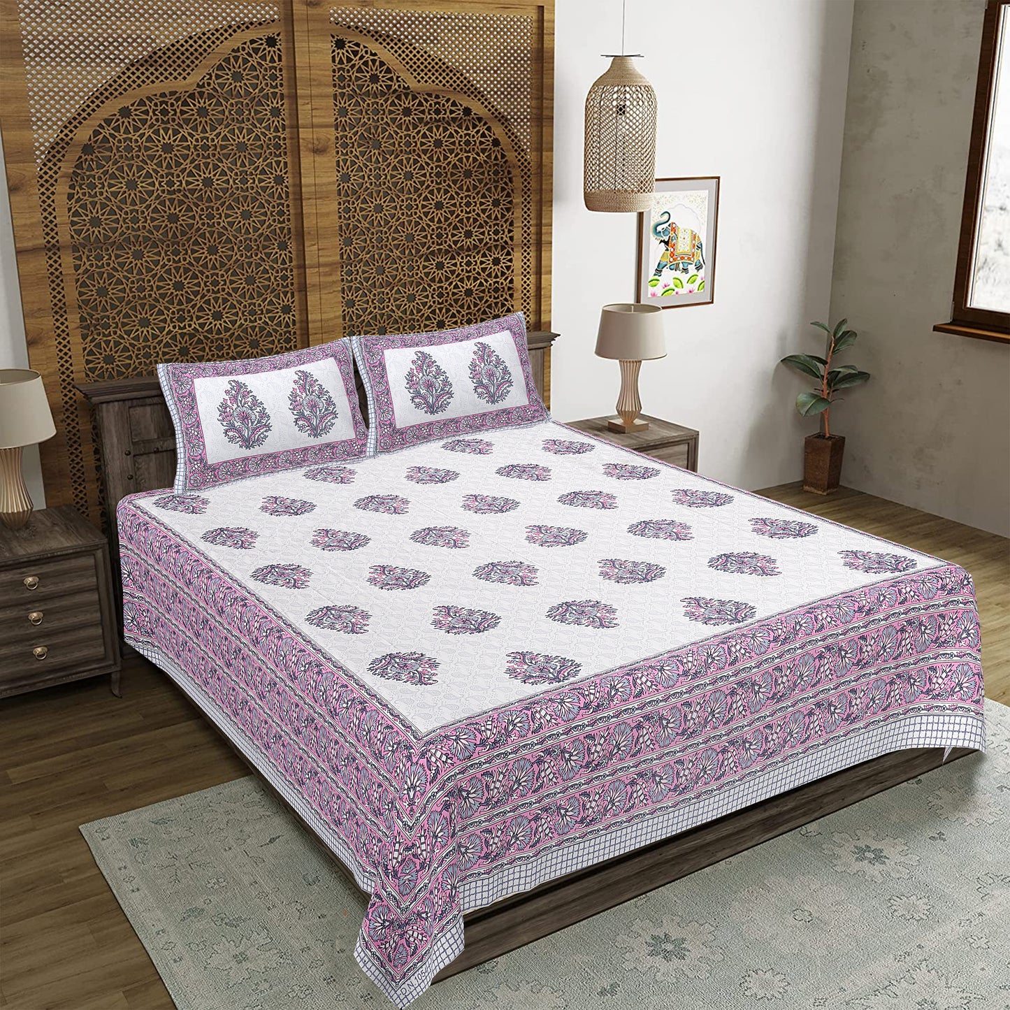 100% Cotton King Size Bedsheet with 2 Pillow Cover