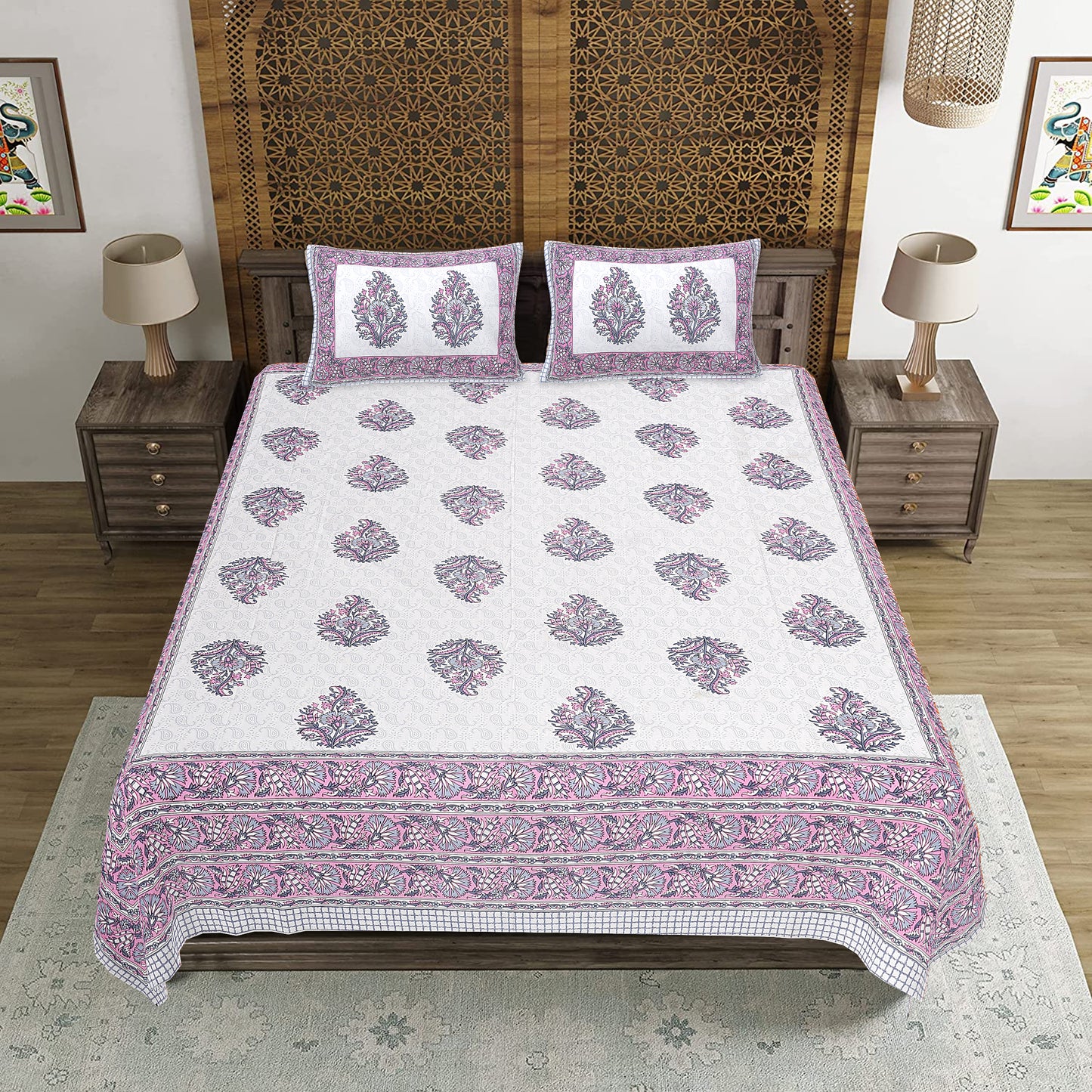 100% Cotton King Size Bedsheet with 2 Pillow Cover