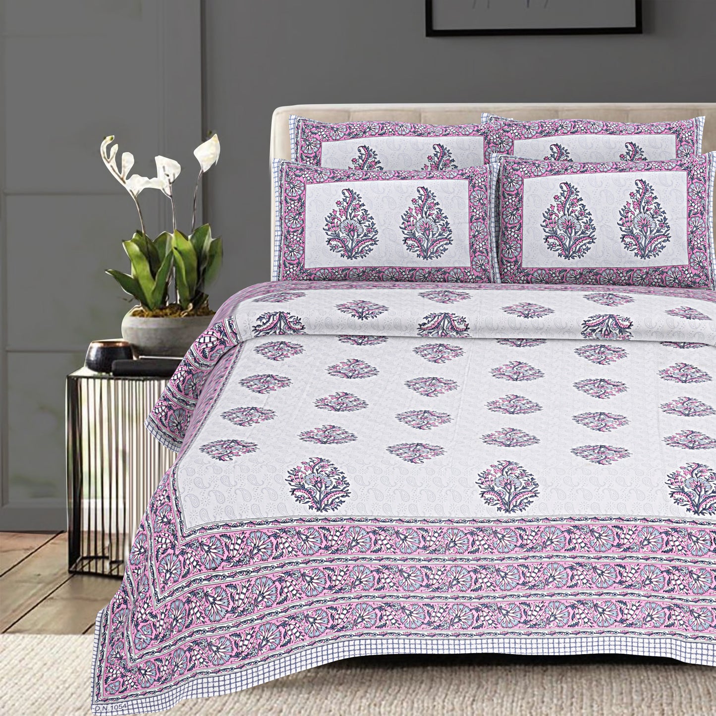 100% Cotton King Size Bedsheet with 2 Pillow Cover