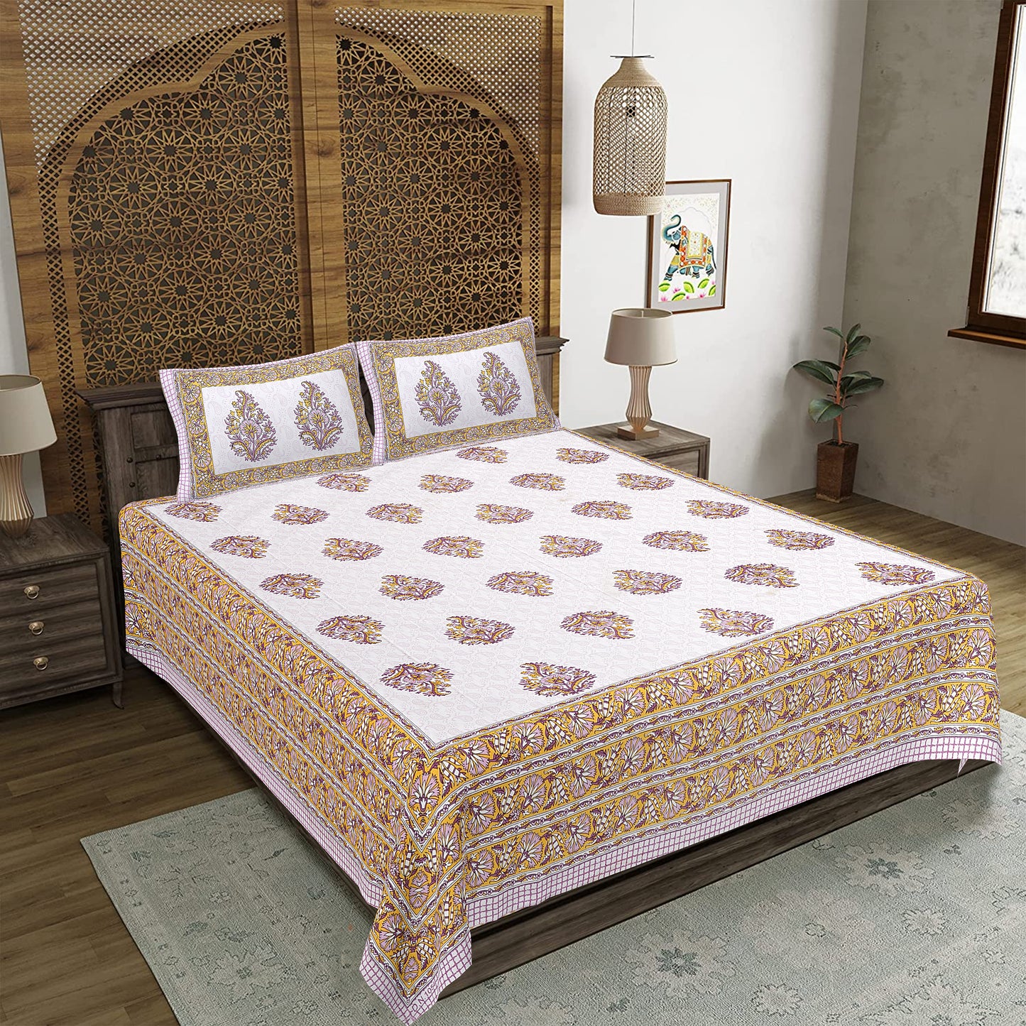 100% Cotton King Size Bedsheet with 2 Pillow Cover