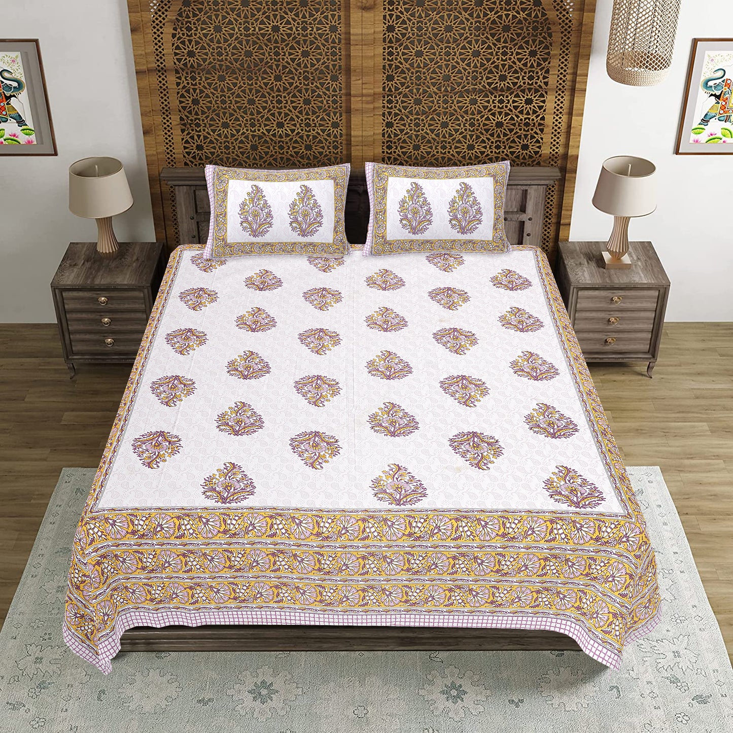 100% Cotton King Size Bedsheet with 2 Pillow Cover
