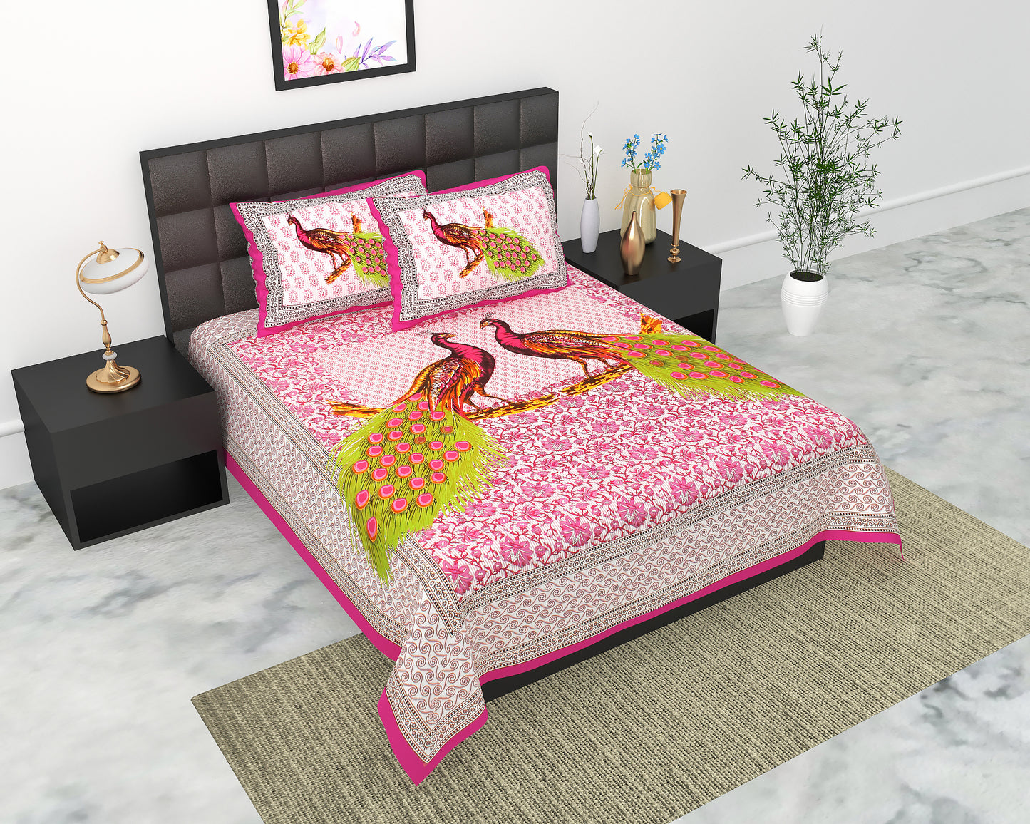Trendy Bedsheet 100% Cotton Queen Size Bedsheet With 2 Pillow Cover Set