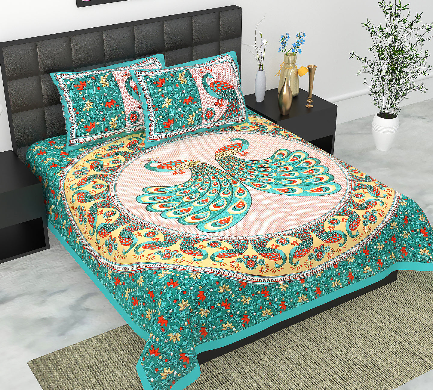 Bedsheet 100% Cotton Queen Size Bedsheet With 2 Pillow Cover Set