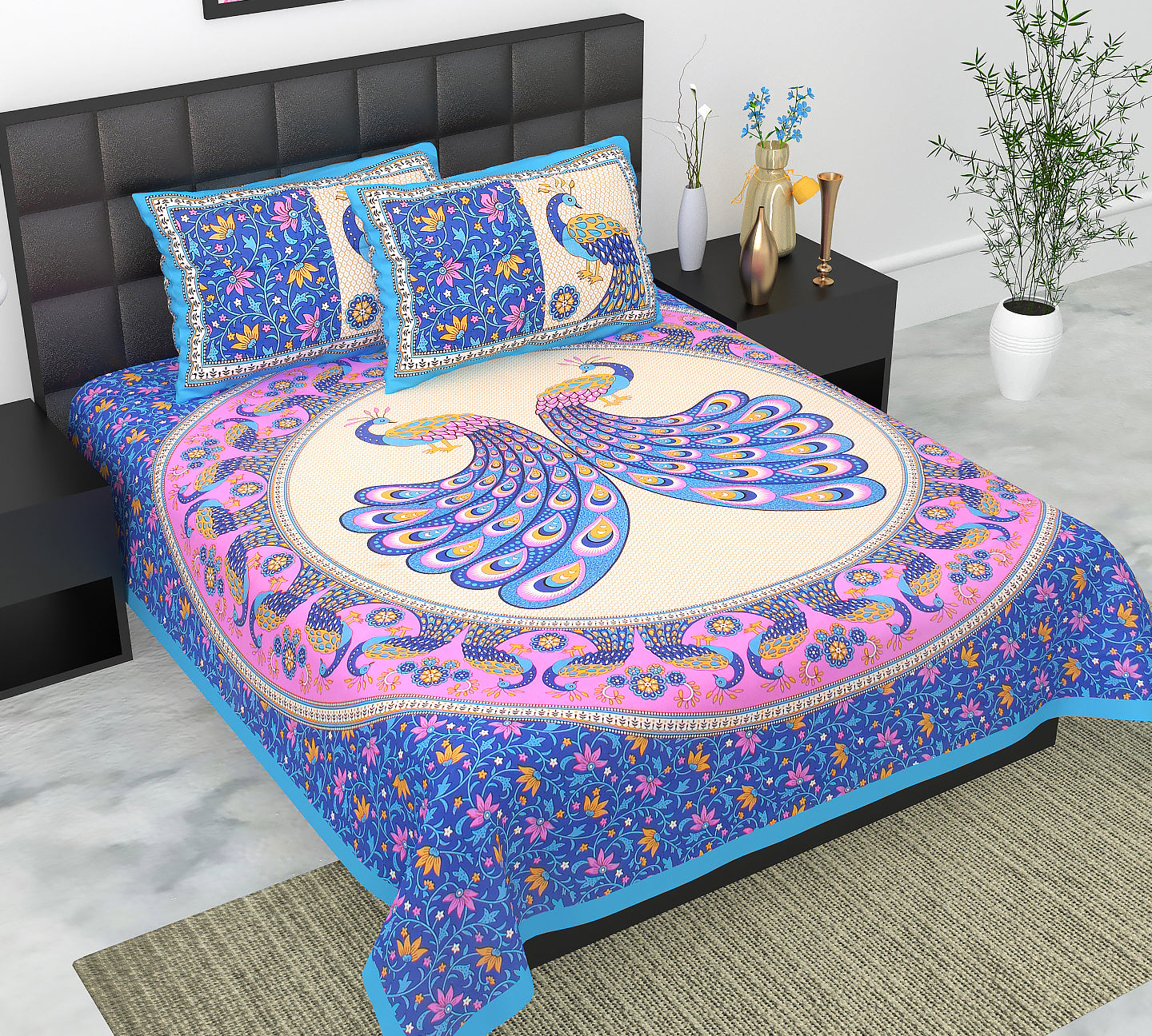 Bedsheet 100% Cotton Queen Size Bedsheet With 2 Pillow Cover Set