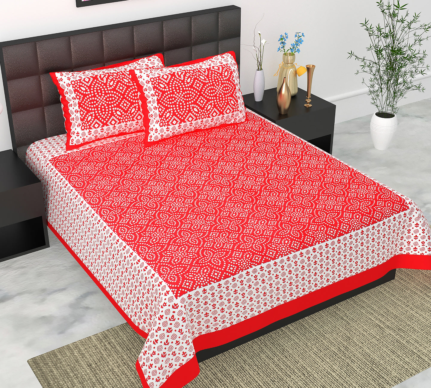 Jaipuri 100% Cotton Double Size Bedsheet With 2 Pillow Cover ( 280 TC )