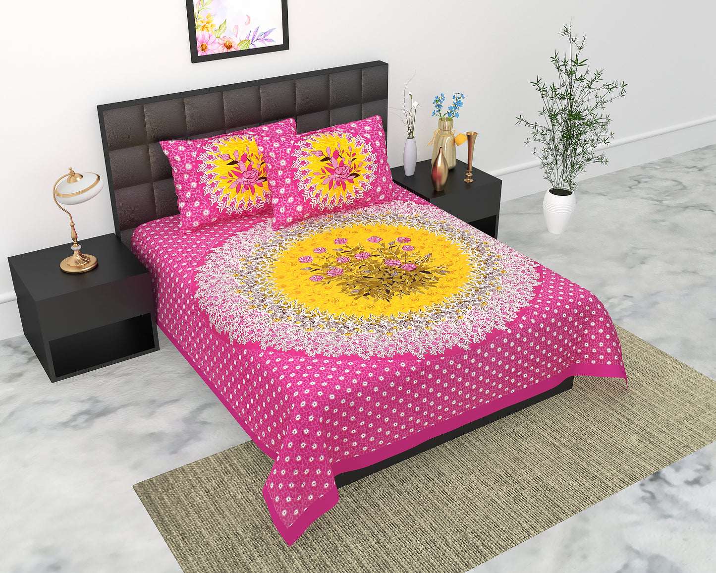 Trendy Bedsheet 100% Cotton Queen Size Bedsheet With 2 Pillow Cover Set