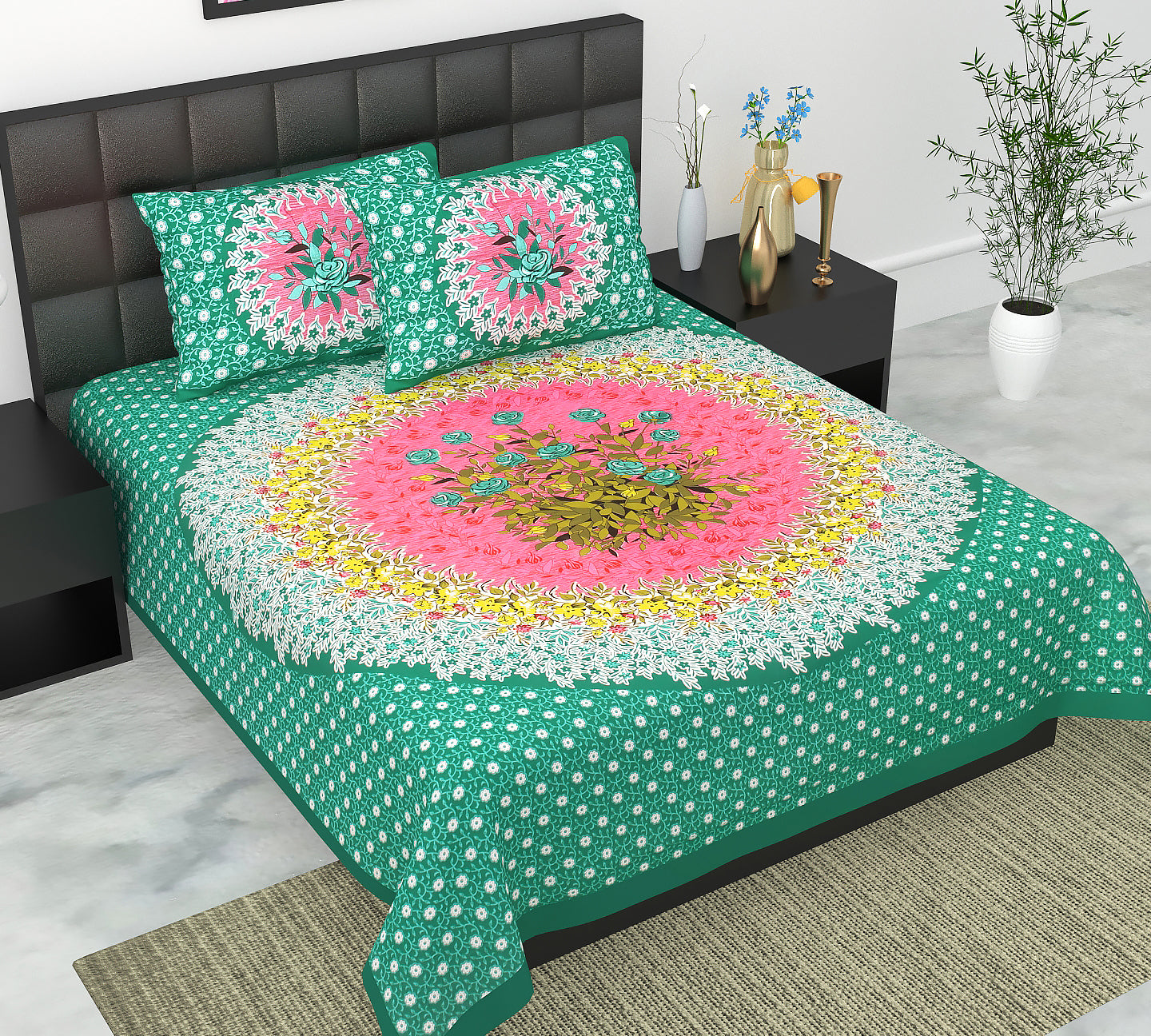 Trendy Bedsheet 100% Cotton Queen Size Bedsheet With 2 Pillow Cover Set