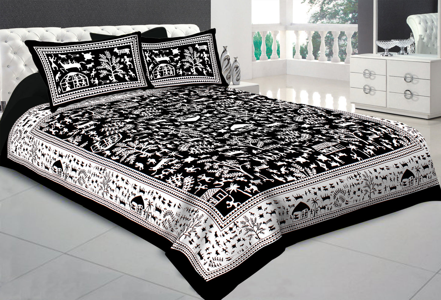 100% Cotton King Size Bedsheet with 2 Pillow Cover Set