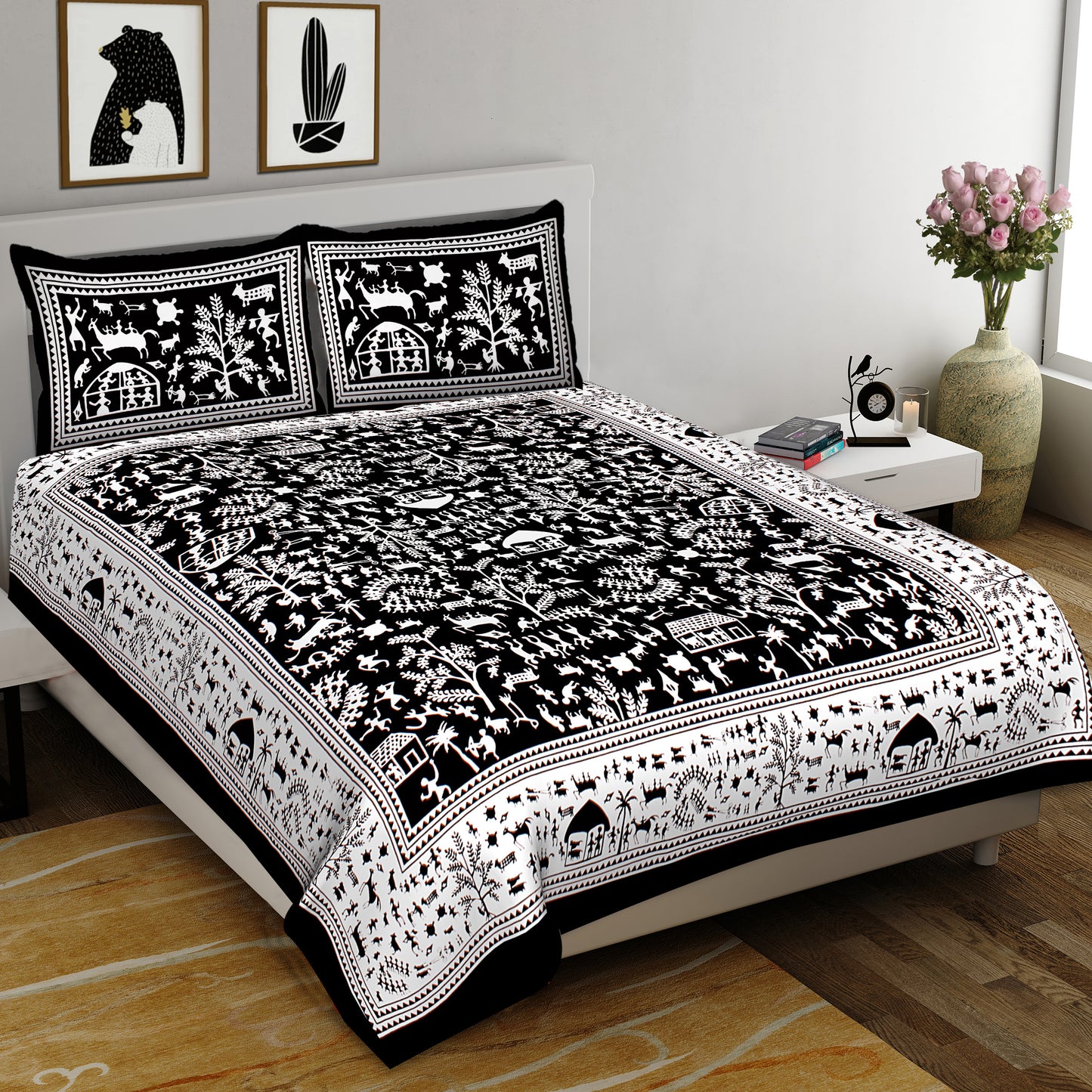 100% Cotton King Size Bedsheet with 2 Pillow Cover Set